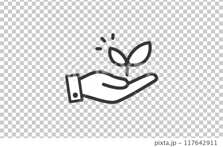 手掌上幼葉標記的線條畫圖示(單色) 手掌上幼葉標記的線條畫圖示(單色) 117642911