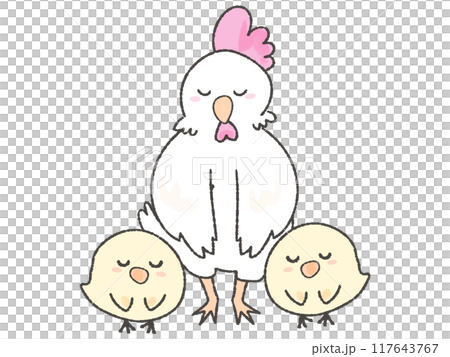 Bowing chicken and chick Bowing chicken and chick 117643767