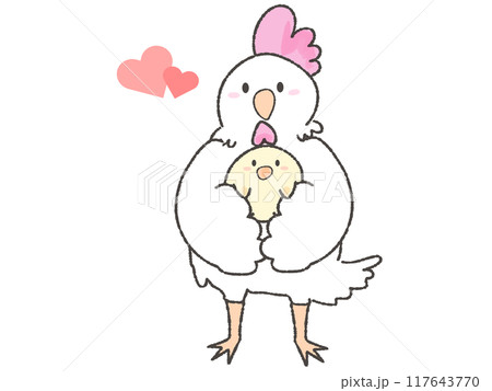 抱っこをする可愛いにわとりとひよこ 抱っこをする可愛いにわとりとひよこ 117643770