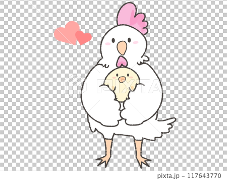 抱っこをする可愛いにわとりとひよこ 抱っこをする可愛いにわとりとひよこ 117643770