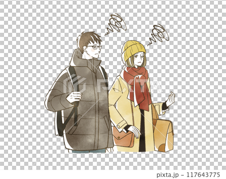 冬に旅行をする困った表情の男女 冬に旅行をする困った表情の男女 117643775