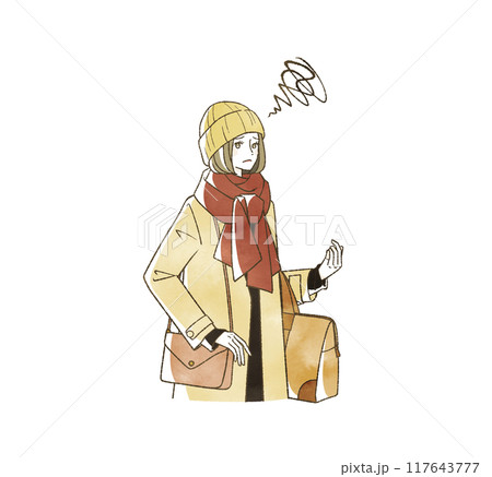 冬に旅行をする困った表情の女性 117643777