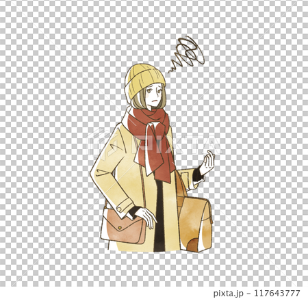 冬に旅行をする困った表情の女性 117643777