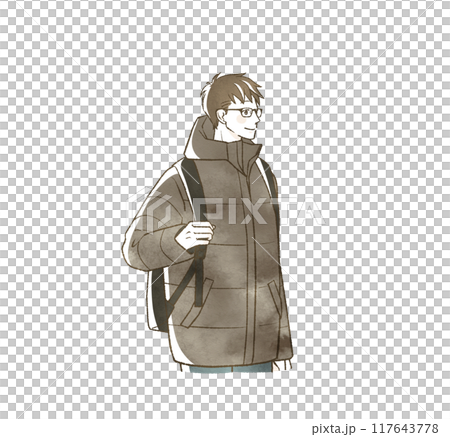 Smiling man carrying a backpack 117643778