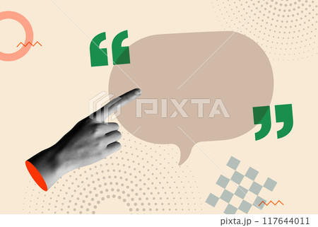 Speech balloon empty space and human hand in retro collage vector 117644011