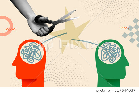 Relationship conflict concept with human hand in retro collage vector illustration 117644037