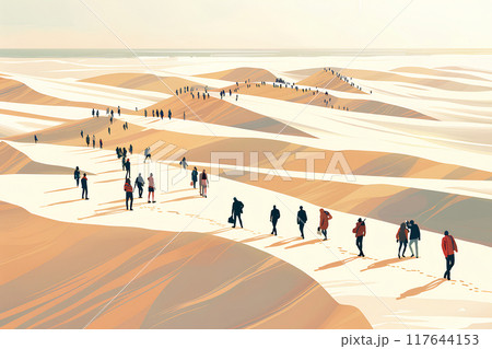 鳥取砂丘を歩く観光客 117644153