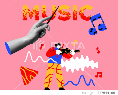 Musical man playing violin and human hand gesture collage vector design Musical man playing violin and human hand gesture collage vector design 117644166