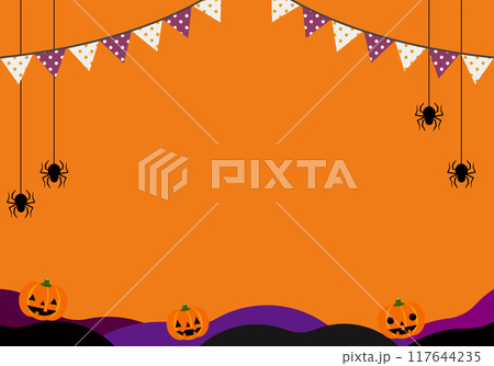 ハロウィンの旗フレームかぼちゃ背景13橙 ハロウィンの旗フレームかぼちゃ背景13橙 117644235