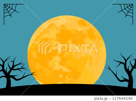 ハロウィンフレーム枯れ木と月背景14青 117644240