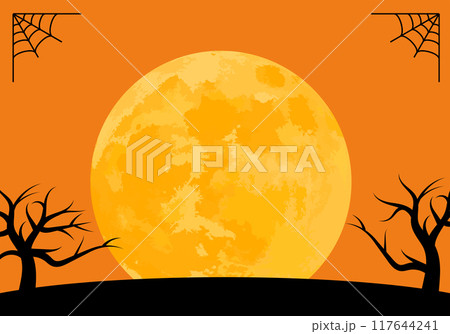 ハロウィンフレーム枯れ木と月背景14橙 117644241