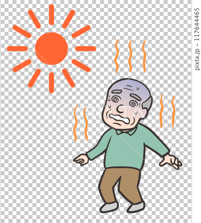 一位老人中暑了，被熱得頭暈目眩。 117644465