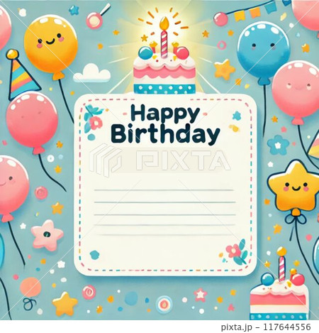 かわいい誕生日ケーキのバースデーカード 117644556