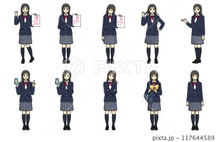 ブレザーの女子高生全身ポーズセット3 ブレザーの女子高生全身ポーズセット3 117644589
