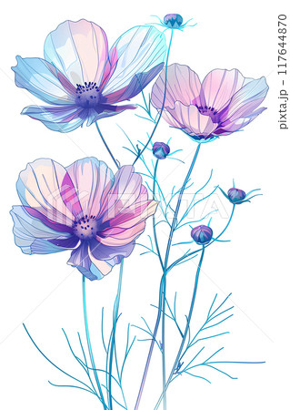 美しいコスモスの花（タテ） 117644870