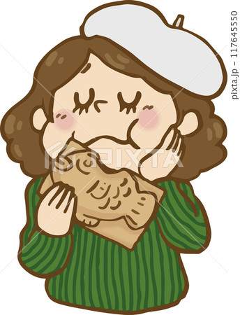 たい焼きを食べる女性 たい焼きを食べる女性 117645550