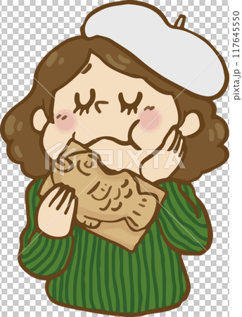 Woman eating taiyaki Woman eating taiyaki 117645550