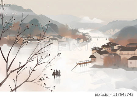 湯煙たつ温泉街の風景-2 湯煙たつ温泉街の風景-2 117645742