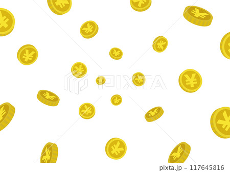 奥からたくさんのお金、円、硬貨が飛び出してくるイラスト 117645816
