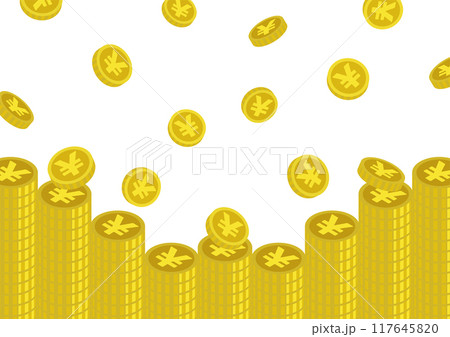 降ってくる日本円の硬貨ときれいに積み上がったコインのベクターイラスト 降ってくる日本円の硬貨ときれいに積み上がったコインのベクターイラスト 117645820