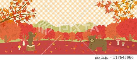 秋の動物たちがいる森の風景 117645966