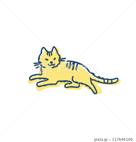 のんびりくつろいでいる猫 117646100