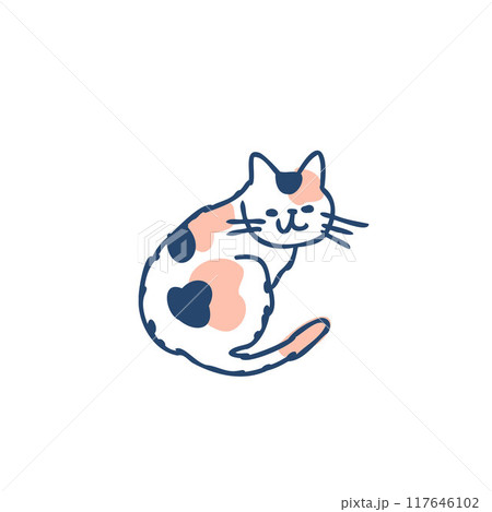 振り返ってこちらを見ている猫 117646102