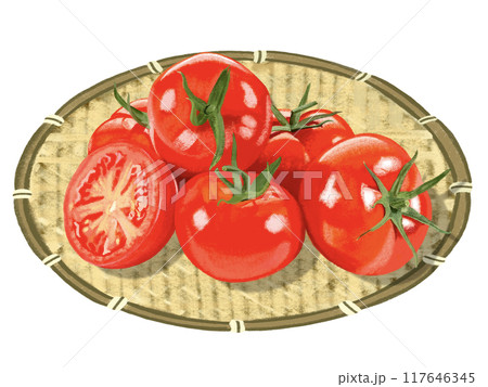 トマト（6個と断面）ザル付き 117646345