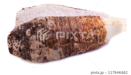 slice of taro root isolated on a white background. slice of taro root isolated on a white background. 117646862