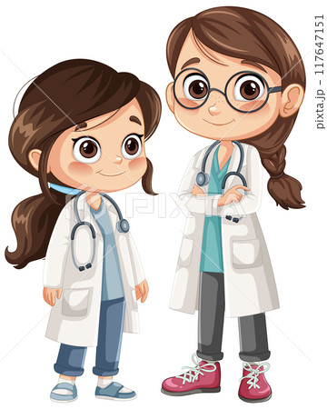 Doctor and Young Girl Illustration Doctor and Young Girl Illustration 117647151