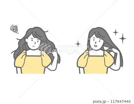 髪のダメージに悩む女性のビフォーアフター 髪のダメージに悩む女性のビフォーアフター 117647440
