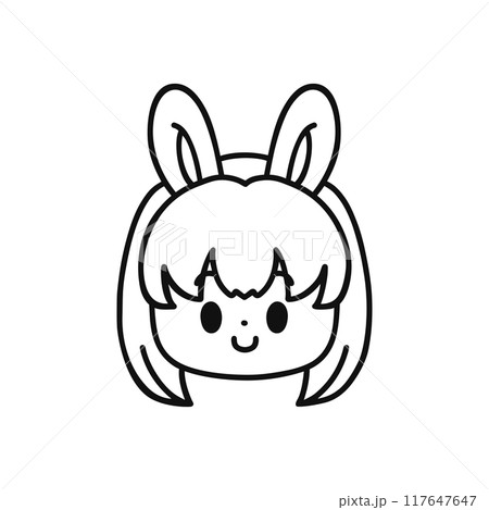 うさ耳の女の子・顔アイコン・線画 117647647