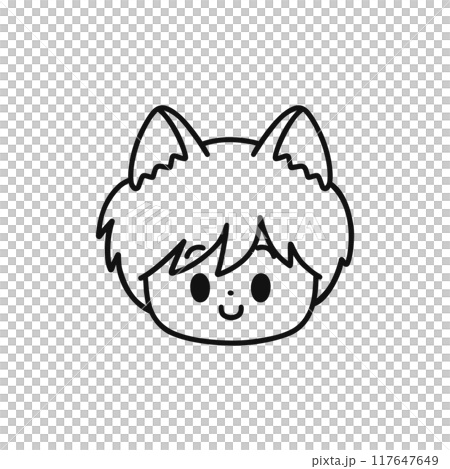 貓耳男孩/臉圖示/線畫 貓耳男孩/臉圖示/線畫 117647649