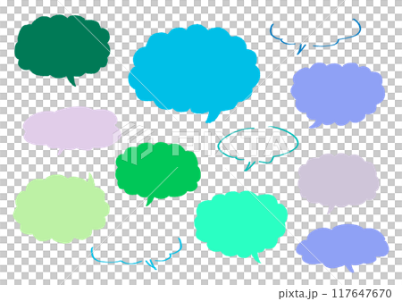 手書き吹き出しフレームセット　寒色カラー 117647670