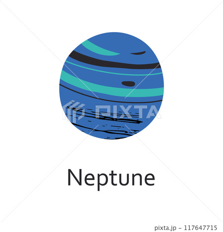 Neptune planet vector illustration, flat cartoon style. Doodle for space and astronomy themes, astrology, children books, icon for educational purposes. Blue gas giant from the solar system 117647715
