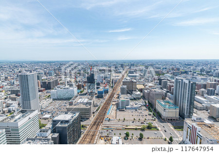 北海道札幌市 JR札幌駅周辺から望む札幌の街並み(東方向) 北海道札幌市 JR札幌駅周辺から望む札幌の街並み(東方向) 117647954