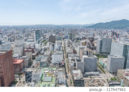 北海道札幌市 JR札幌駅周辺から望む札幌の街並み(南方向) 北海道札幌市 JR札幌駅周辺から望む札幌の街並み(南方向) 117647962