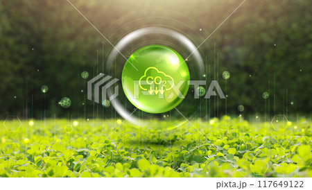 Reduce CO2 or carbon concept in bubbles. CO2 emission using clean energy and limit global warming. save our planet, world environment day, world earth day. sustainable development and green business. 117649122