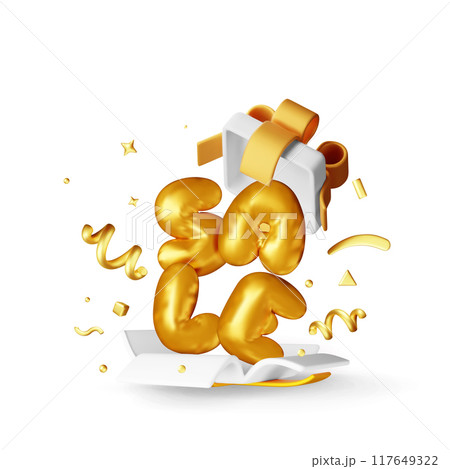 3D gift box with sale balloon and falling confetti 117649322