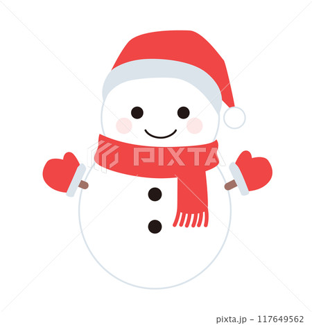 サンタの帽子をかぶった雪だるまのイラスト 117649562