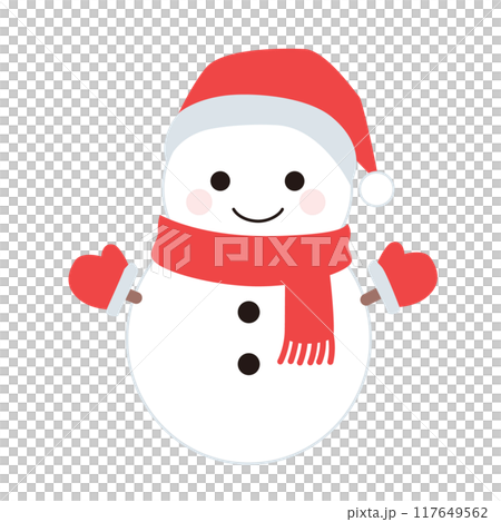 戴著聖誕老人帽子的雪人的插圖 117649562