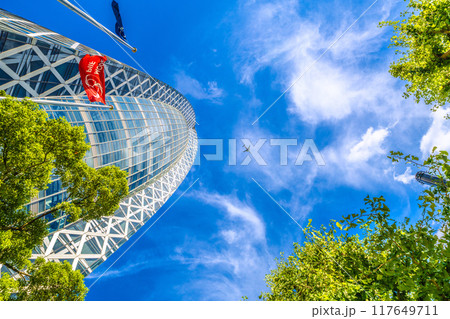 日本の東京都市景観　航空機や東京モード学園コクーンタワーなどを望む＝8月20日 117649711