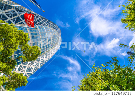 日本の東京都市景観　航空機や東京モード学園コクーンタワーなどを望む＝8月20日 117649715