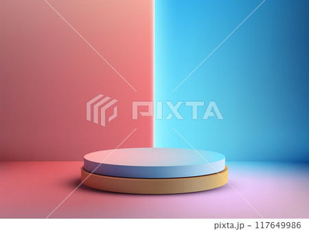 Illuminated 3D Cylinder Podium with Neon Pink and Blue Lighting, Abstract and Contemporary Design for Technology Showcase Illuminated 3D Cylinder Podium with Neon Pink and Blue Lighting, Abstract and Contemporary Design for Technology Showcase 117649986