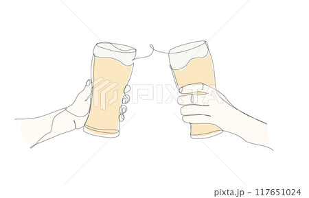 ビールで乾杯するイラスト 一筆書き ビールで乾杯するイラスト 一筆書き 117651024