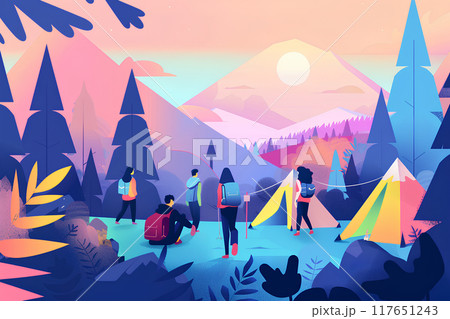 ハイキングとキャンプを楽しむ人たち-2 117651243