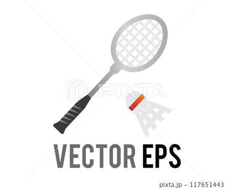 Silver badminton racket, racquet and feather ball sport equipment icon Silver badminton racket, racquet and feather ball sport equipment icon 117651443