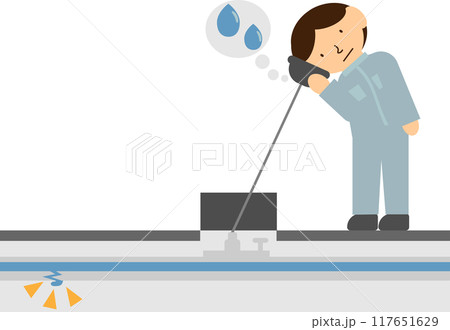 音聴棒を使って水道管の状態を確認している人のイメージ素材 117651629