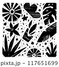 Black and White Doodle Vector Floral Pattern 117651699