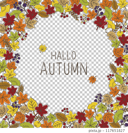 A loose illustrated frame filled with autumn leaves A loose illustrated frame filled with autumn leaves 117651827